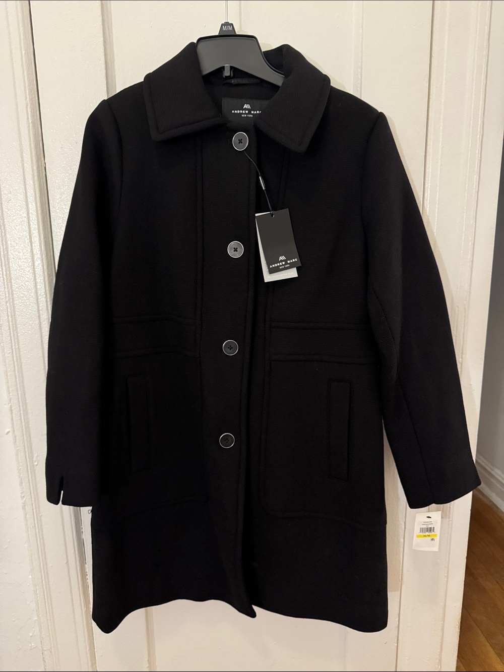 Andrew Marc Black Single-Breasted Wool Pea Coat
